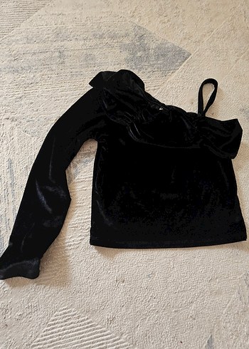 Siyah Süet Kayık Yaka Kemerli Bluz - Görsel 2