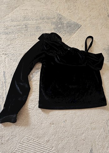 Siyah Süet Kayık Yaka Kemerli Bluz - Görsel 3