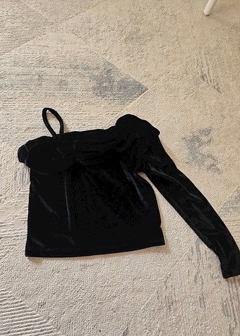 Siyah Süet Kayık Yaka Kemerli Bluz - Görsel 6