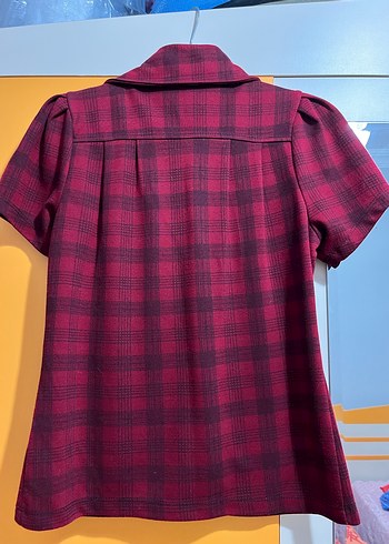 Düğmeli Bordo Ekose Kısa Kollu hırka - Görsel 2