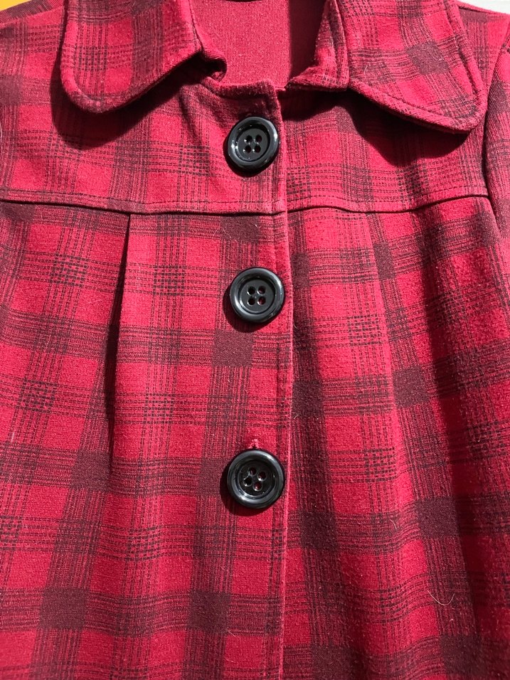 Düğmeli Bordo Ekose Kısa Kollu hırka - Görsel 3