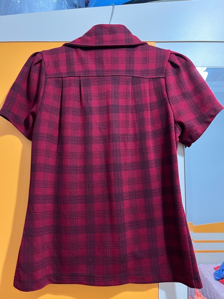 Düğmeli Bordo Ekose Kısa Kollu hırka - Görsel 2