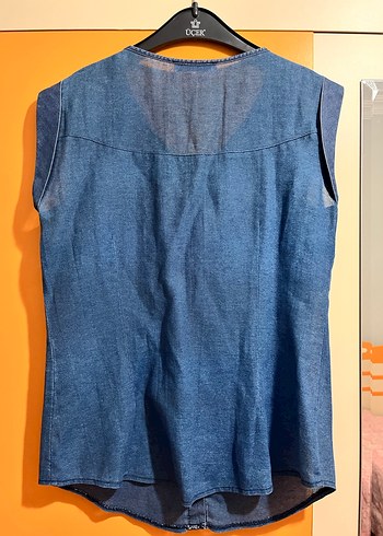 Düğmeli Kolsuz Lacivert Denim Gömlek - Görsel 2