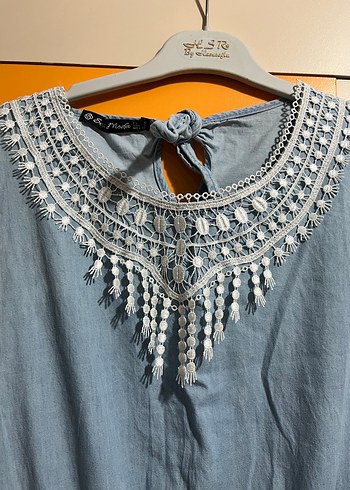 Nakışlı Kot Midi Elbise - Görsel 3