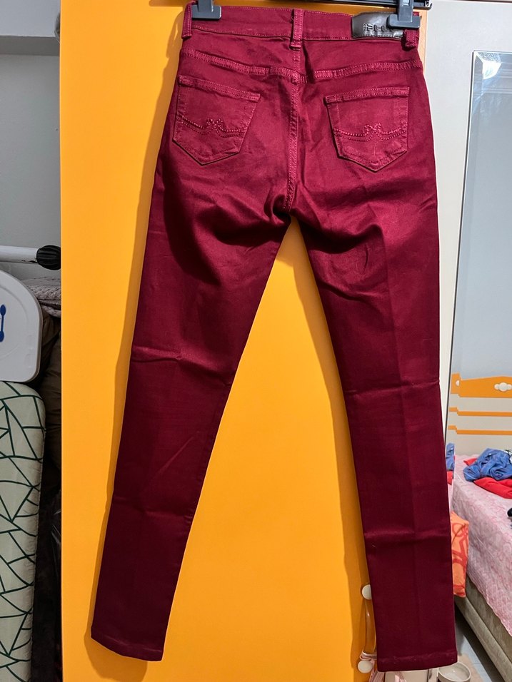 Bordo Yüksek Bel Kadın Pantolon - Görsel 2