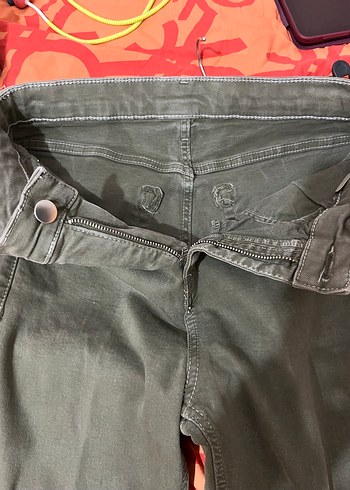 Kadın Haki Renk Kemerli Denim Pantolon - Görsel 3