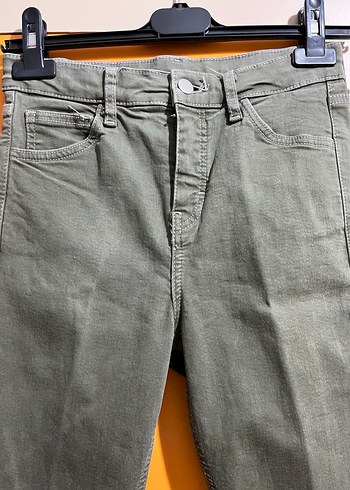 Kadın Haki Renk Kemerli Denim Pantolon - Görsel 4