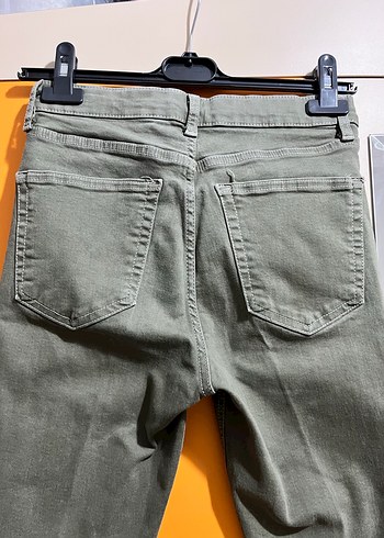 Kadın Haki Renk Kemerli Denim Pantolon - Görsel 5