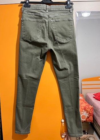 Kadın Haki Renk Kemerli Denim Pantolon - Görsel 2