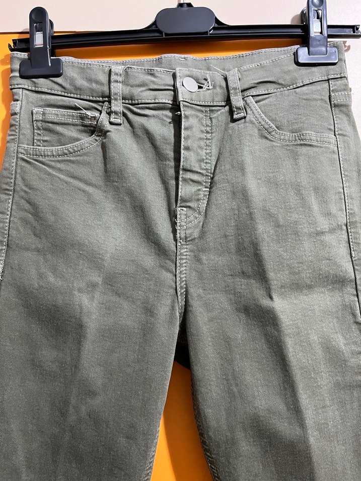 Kadın Haki Renk Kemerli Denim Pantolon - Görsel 4