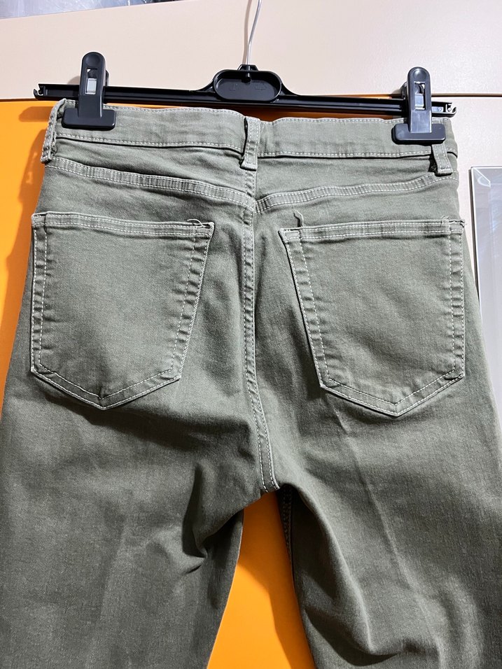 Kadın Haki Renk Kemerli Denim Pantolon - Görsel 5