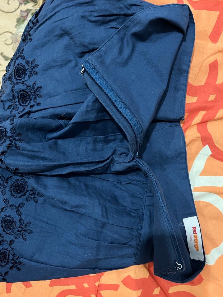 Nakışlı Volanlı Koyu Lacivert Mini Etek - Görsel 4