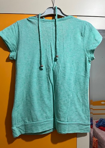 Turkuaz Keten V Yaka Bluz - Görsel 2