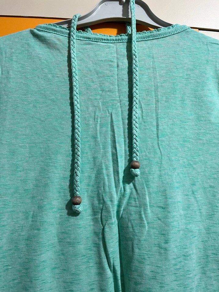 Turkuaz Keten V Yaka Bluz - Görsel 4