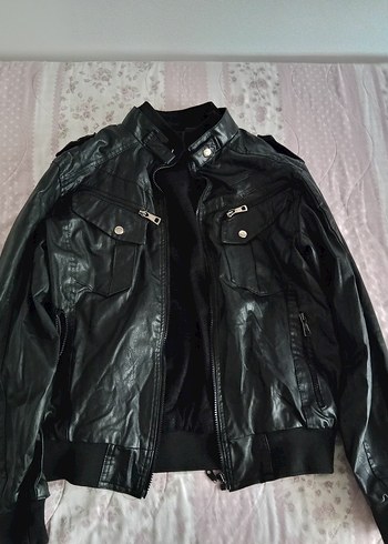 Siyah Deri erkek Ceket Yüksek Yakalı - Görsel 3