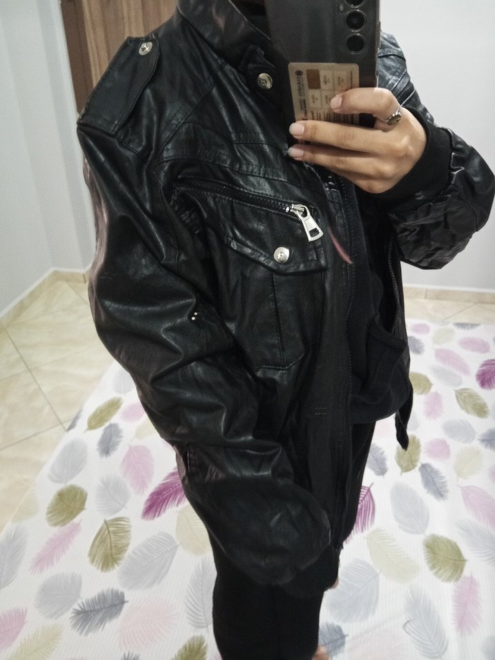 Siyah Deri erkek Ceket Yüksek Yakalı - Görsel 2