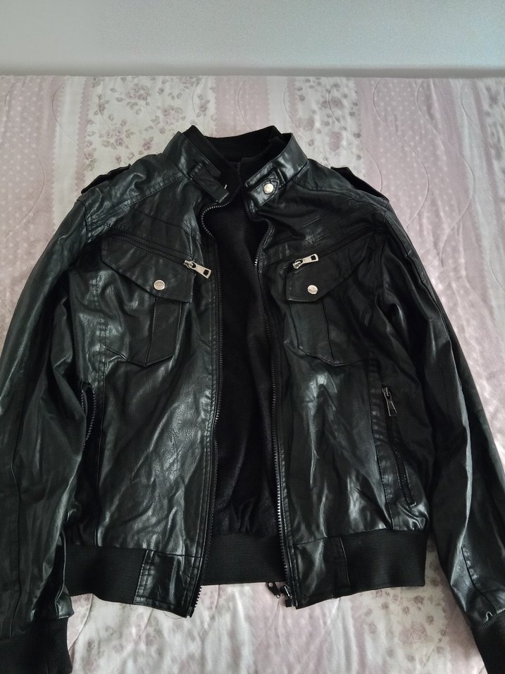 Siyah Deri erkek Ceket Yüksek Yakalı - Görsel 3