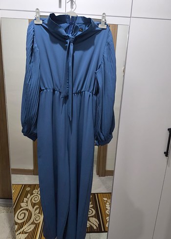 Mavi Uzun Piliseli Kadın Elbise - Görsel 2