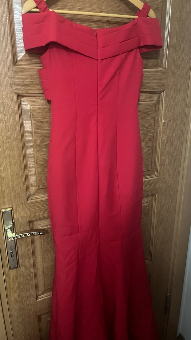 Kırmızı Drapeli Uzun Abiye Elbise - Görsel 2