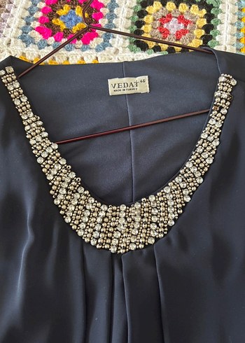 V Yaka Drapeli Uzun Gri Kadın Abiye Elbise - Görsel 3