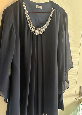 V Yaka Drapeli Uzun Gri Kadın Abiye Elbise - Görsel 4