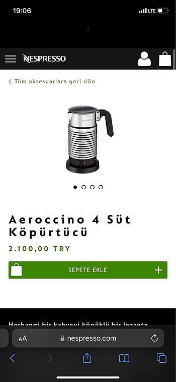 Nespresso süt köpürtücü