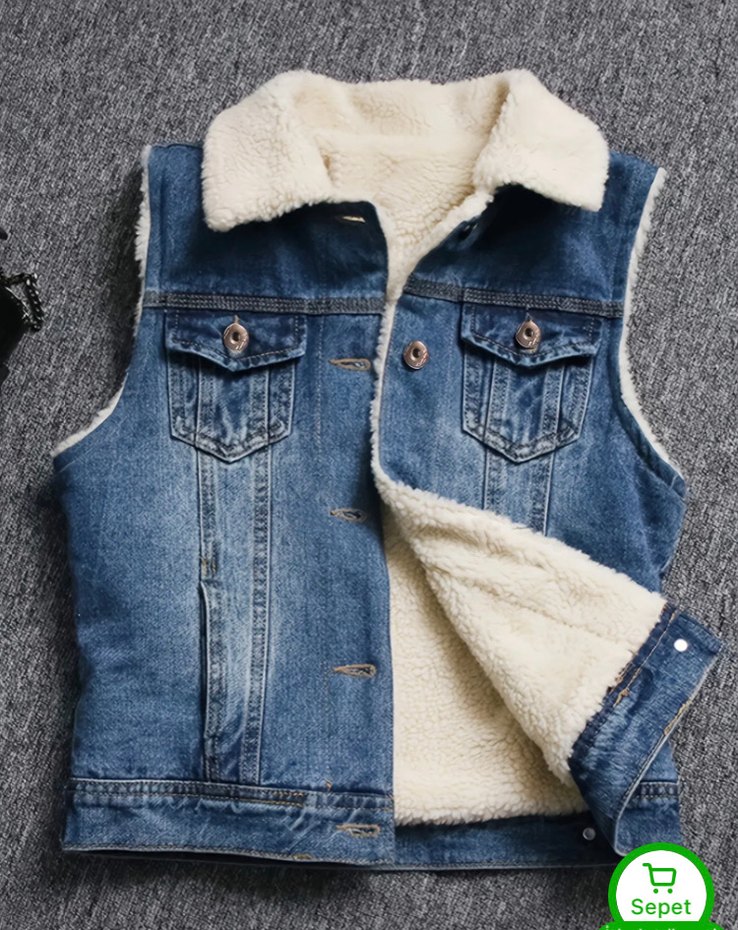 Düğmeli Kadın Kot Yelek, Sıcak ve Şık - Görsel 3