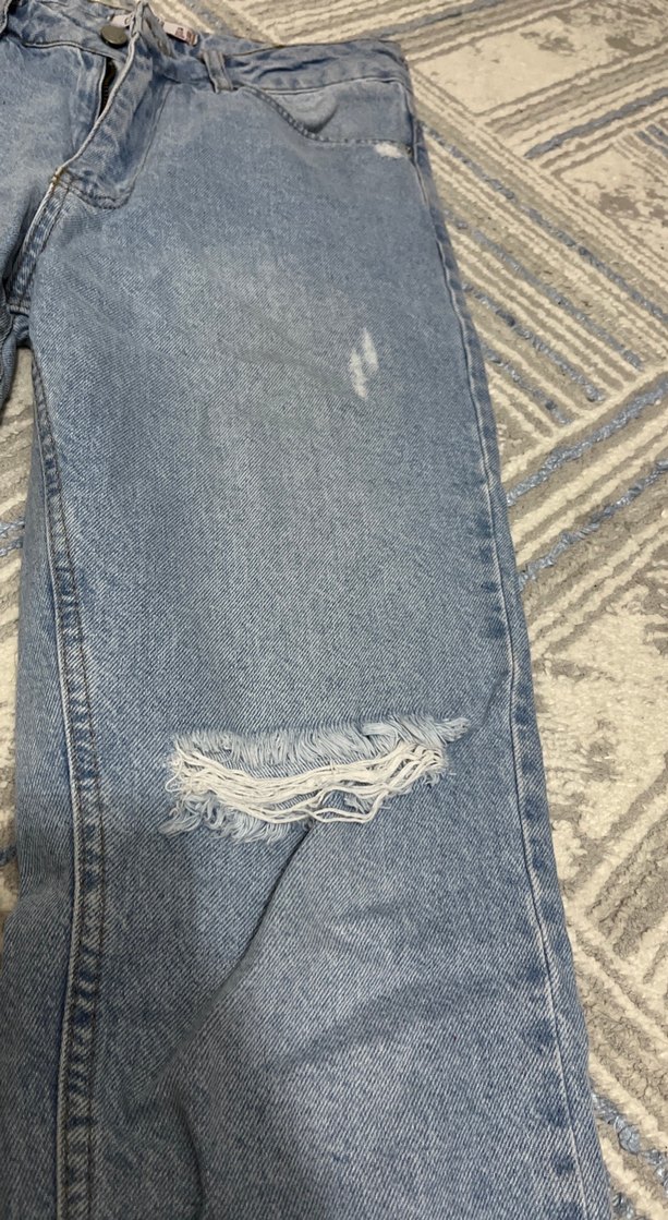 Kadın Gri Mavi Bol Kesim Midi Denim Pantolon - Görsel 2