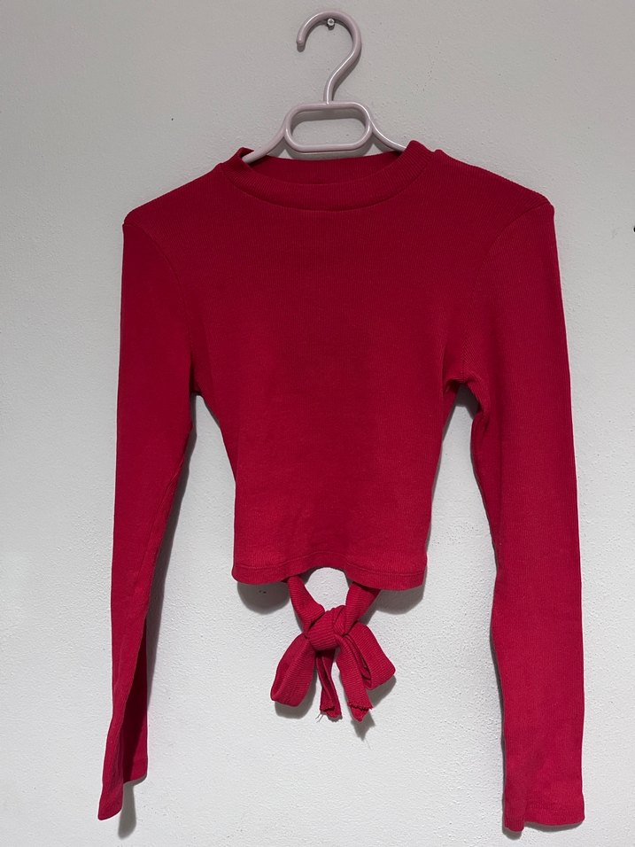 Kırmızı Crop Top, Yuvarlak Yaka, Dar Kesim - Görsel 3