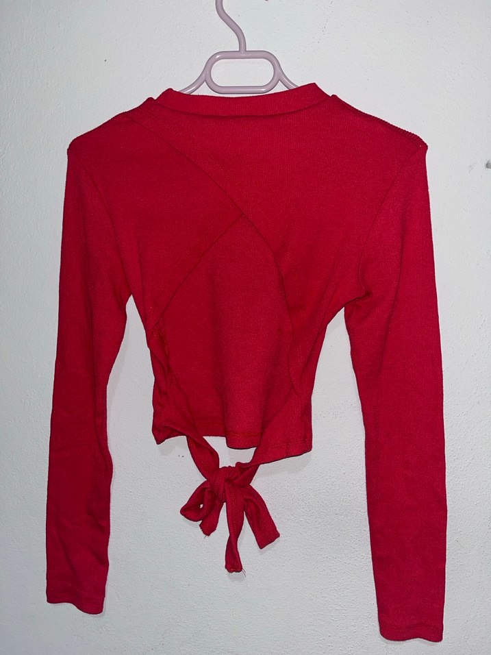 Kırmızı Crop Top, Yuvarlak Yaka, Dar Kesim - Görsel 4