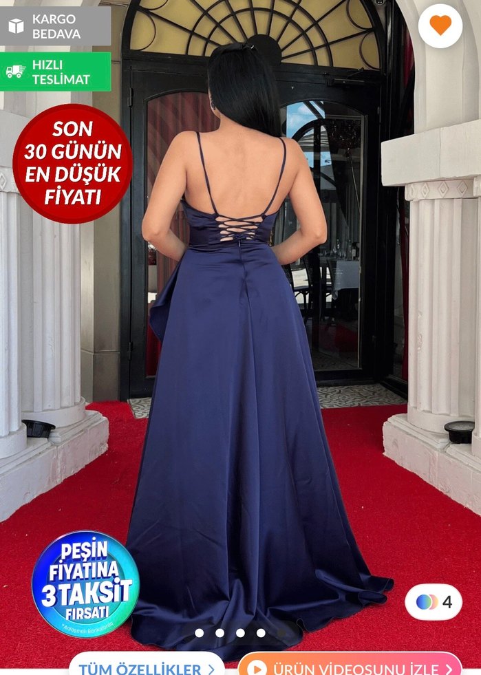 Lacivert Drapeli Uzun Abiye Elbise - Görsel 2