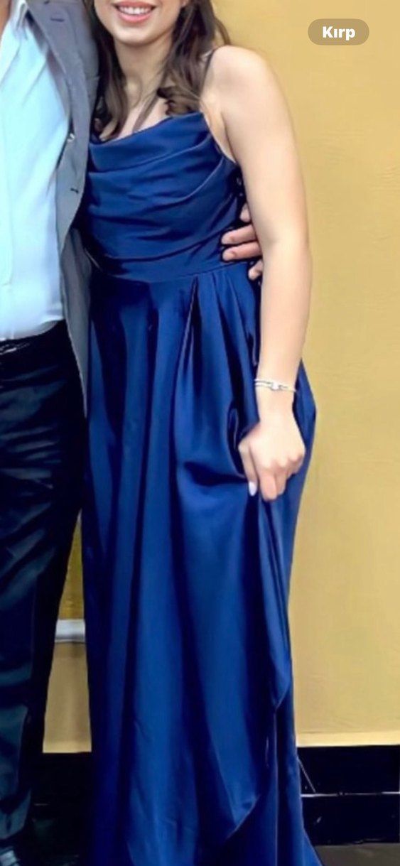 Lacivert Drapeli Uzun Abiye Elbise - Görsel 3