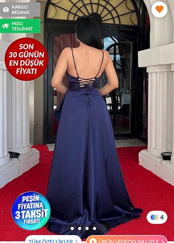 Lacivert Drapeli Uzun Abiye Elbise - Görsel 2