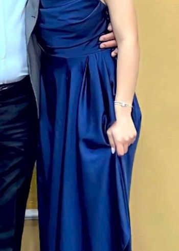 Lacivert Drapeli Uzun Abiye Elbise - Görsel 3