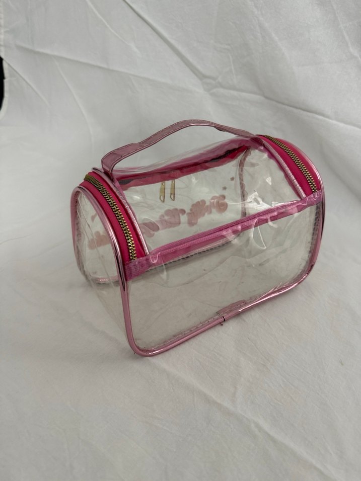 Pembe Baskılı Fermuarlı Kadın Makyaj Çantası - Görsel 2