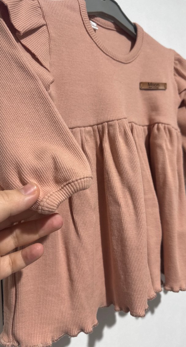 Kız Çocuk Bej Uzun Kollu Fırfırlı Elbise - Görsel 3