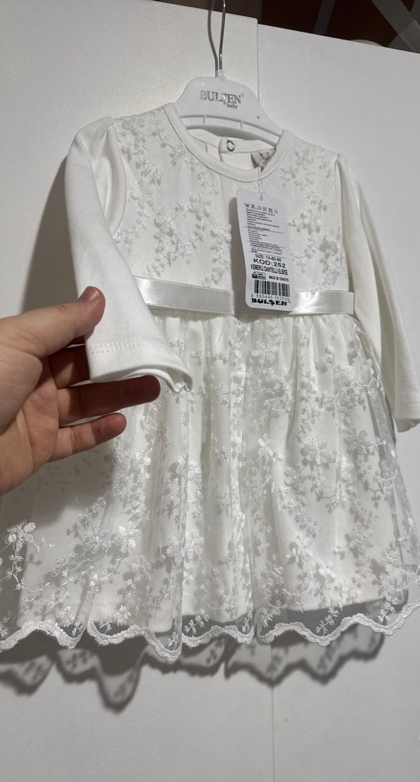 Kız Çocuk Beyaz Dantelli Uzun Kollu Elbise - Görsel 4