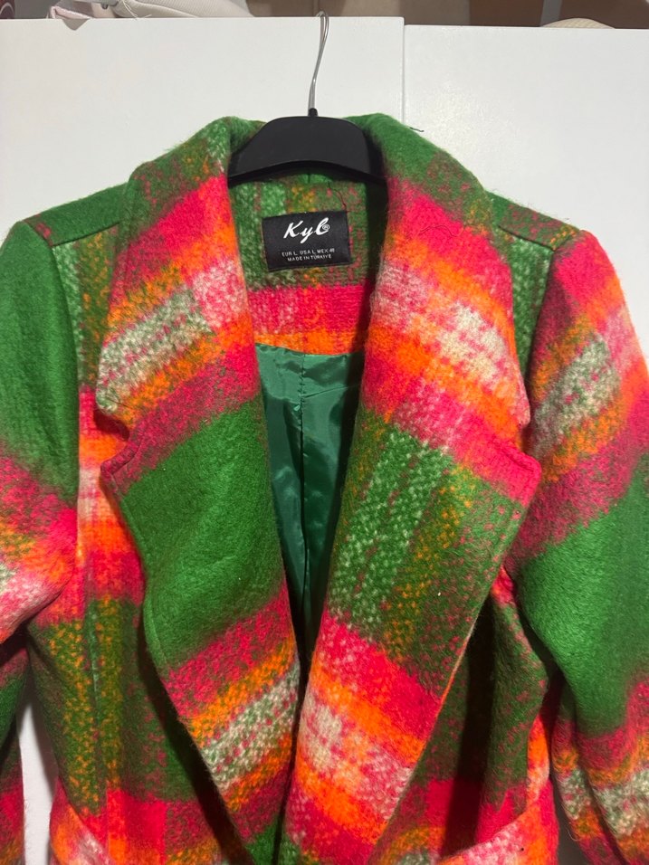 Renkli Kuşaklı Uzun Kadın Palto - Görsel 2