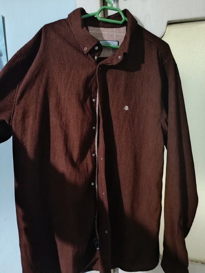 Düğmeli Kahverengi Keten Erkek Gömlek - Görsel 4