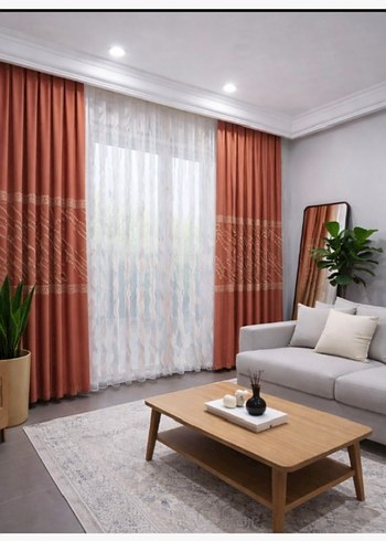 2 Adet Keten Fon Perde | Şık ve Modern Tasarım KİREMİT rengi - Görsel 5