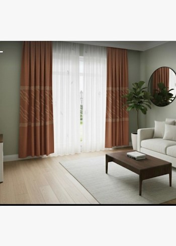 2 Adet Keten Fon Perde | Şık ve Modern Tasarım KİREMİT rengi - Görsel 7