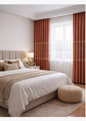 2 Adet Keten Fon Perde | Şık ve Modern Tasarım KİREMİT rengi - Görsel 6