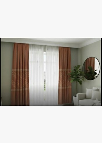 2 Adet Keten Fon Perde | Şık ve Modern Tasarım KİREMİT rengi - Görsel 2