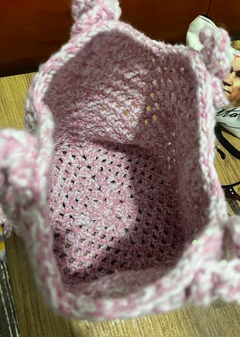 Pembe Örgü Kadın Çanta - Görsel 3