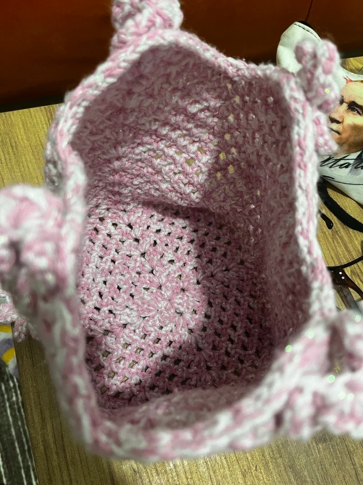 Pembe Örgü Kadın Çanta - Görsel 3