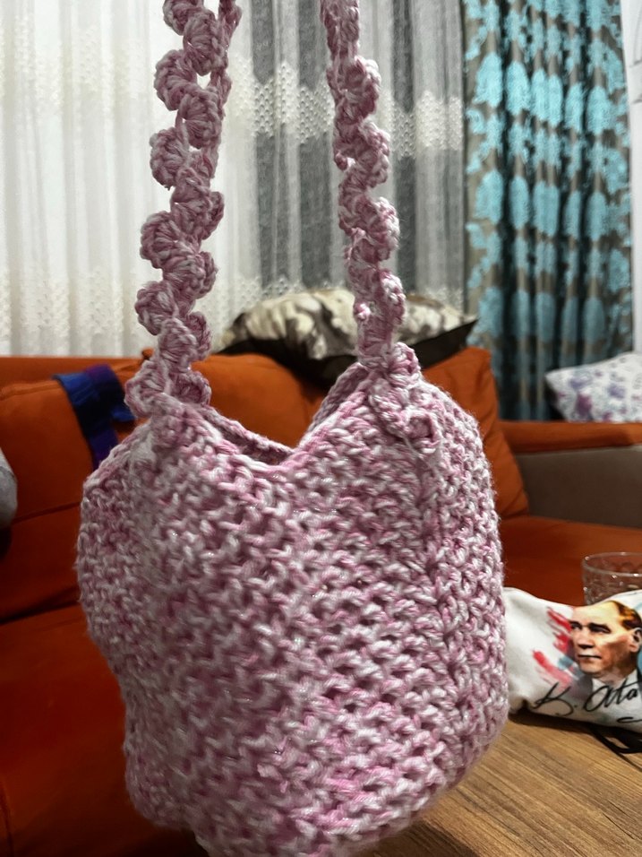 Pembe Örgü Kadın Çanta - Görsel 2
