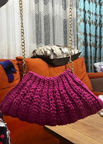 Pembe Örgü Kadın Çanta Zincir askılı - Görsel 3