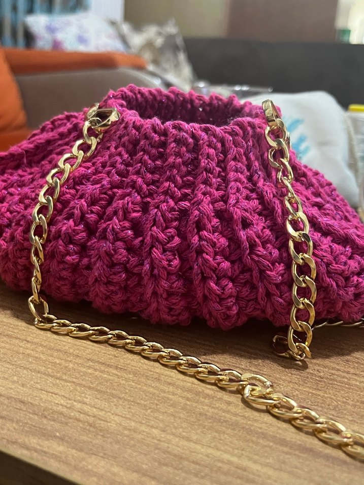 Pembe Örgü Kadın Çanta Zincir askılı - Görsel 5