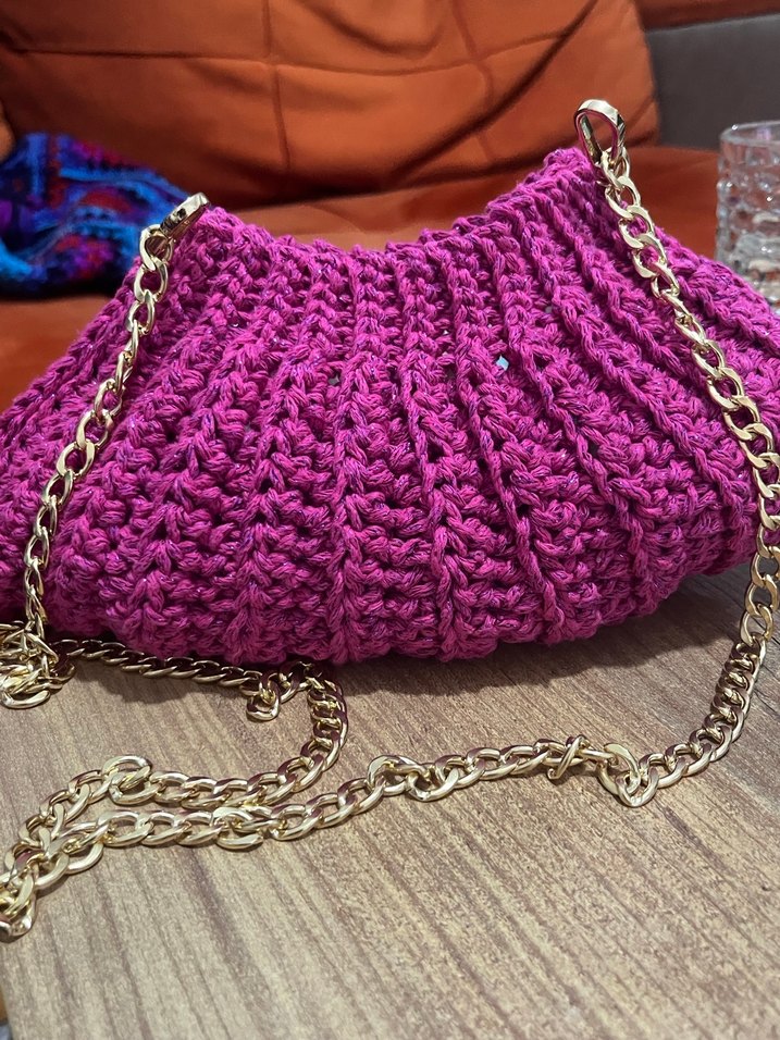 Pembe Örgü Kadın Çanta Zincir askılı - Görsel 4