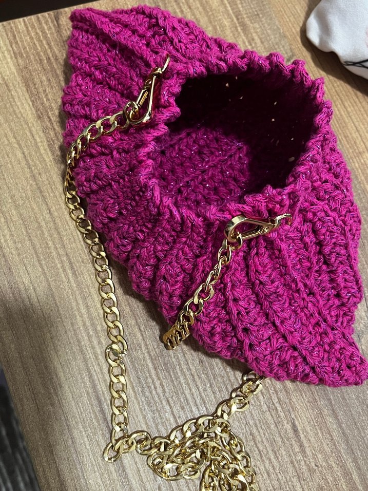 Pembe Örgü Kadın Çanta Zincir askılı - Görsel 2
